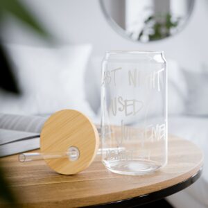 16oz Glass Sipper Cup with Bamboo Lid & Straw — Clear Jar Tumbler